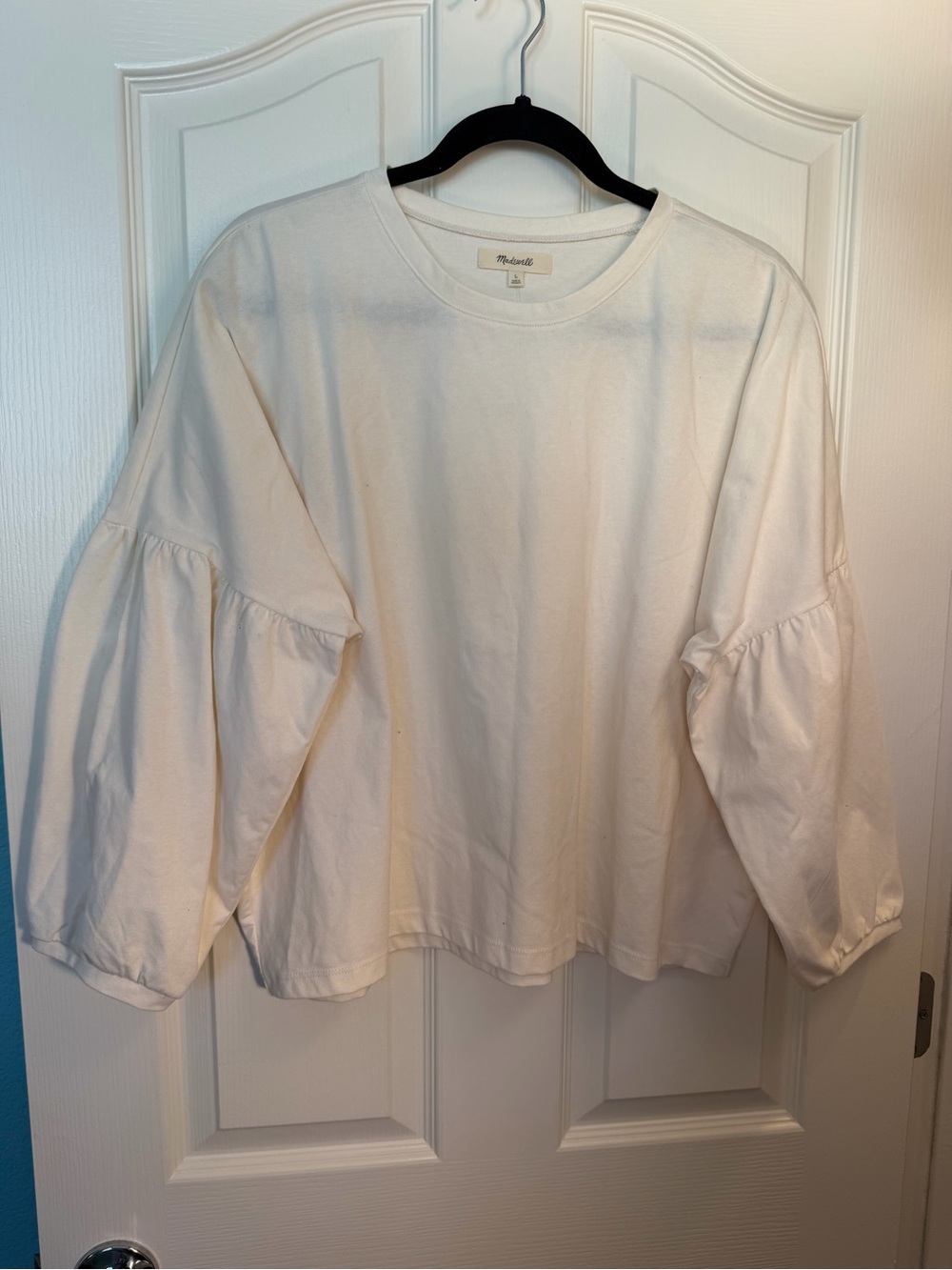 Madewell Cream/ White Balloon-Sleeve Long-Sleeve Tee